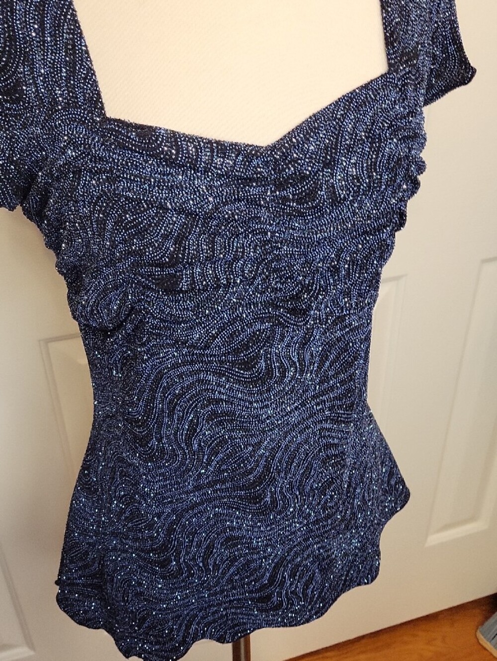 dressbarn Navy Sparkle Square-Neck Top - Picture 4 of 5